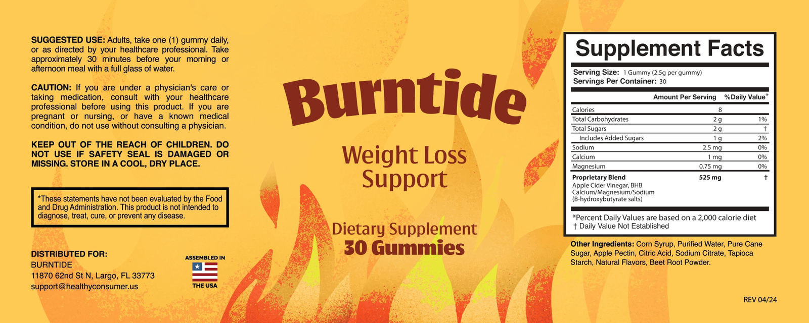 Burntide supplement facts label
